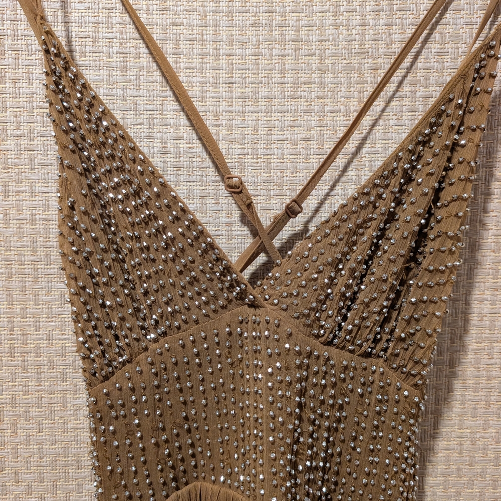 Free People Chartreuse Mini Dress with Silver Details